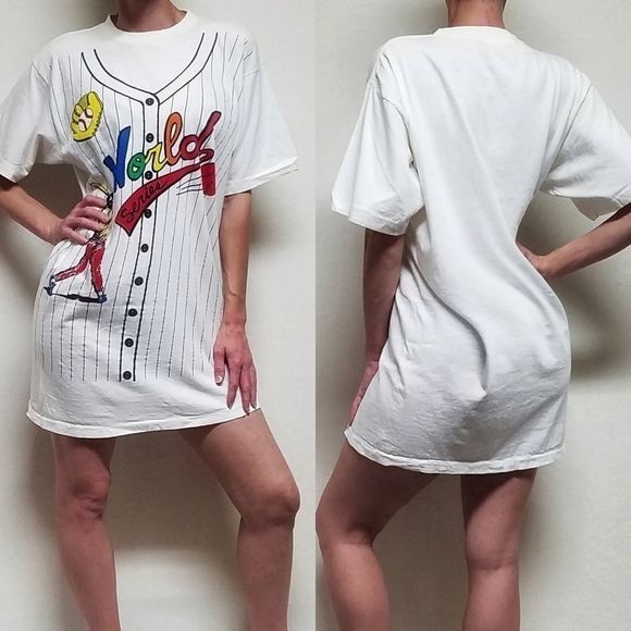 VINTAGE World Series Baseball Single Stitch Striped Crewneck Oversized Shirt - Picture 1 of 16